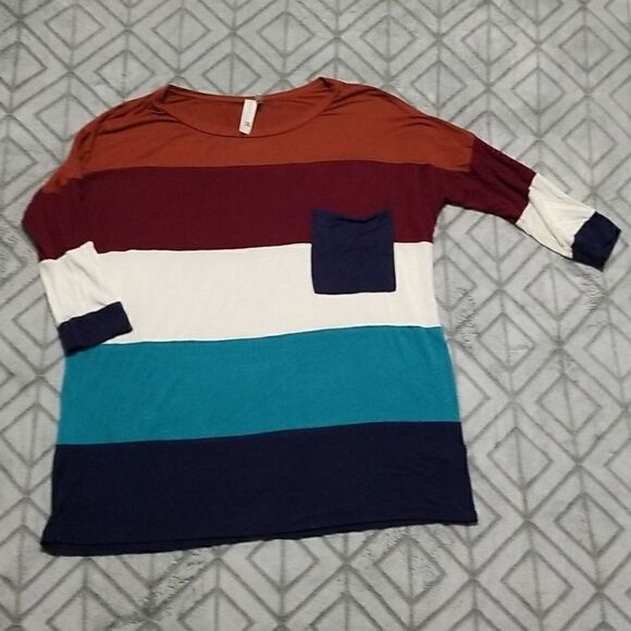 Pink Owl Striped Color Block Loose Fit Casual Basic Stretchy Blouse Tunic - Picture 1 of 5